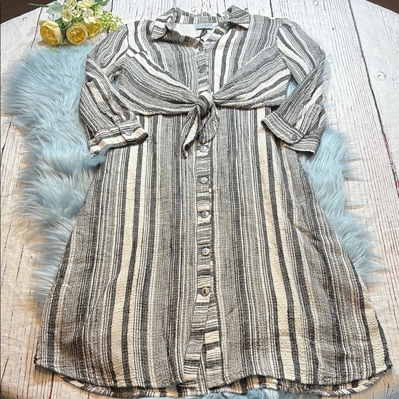 Anthropologie HD in Paris Tie Waist Shirt Linen Blend Dress sz 2 - Picture 1 of 7